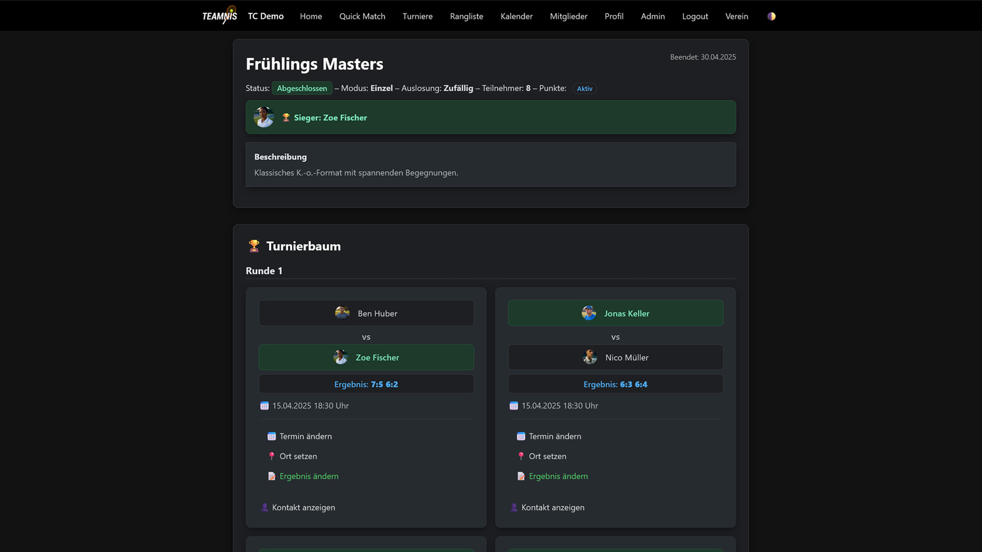 Turnierbaum – Dark Ansicht